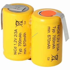 Helyettesítő akku KR-600AE 2/3A 2, 4V 600mAh 2x akkupakk U-forrfül ipari NiCd kép