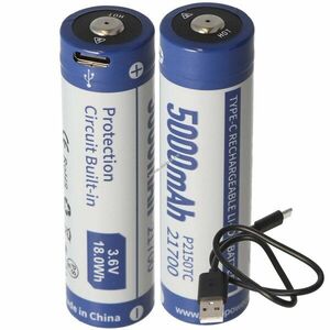Keeppower 21700 3, 7V 5000mAh 2db/csomag akku PCB védelem USB-C Li-ion kép