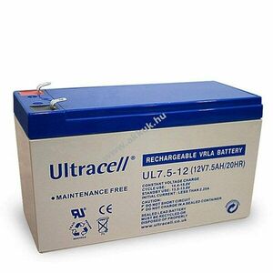 Ultracell UL7.5-12 12V 7, 5Ah Faston187 4, 8mm 151mmx65mmx95mm AGM ólom-zselés kép