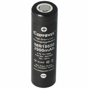 Keeppower IMR18650 akku 3, 7V 2900mAh 10A Flat Top Li-Ion kép