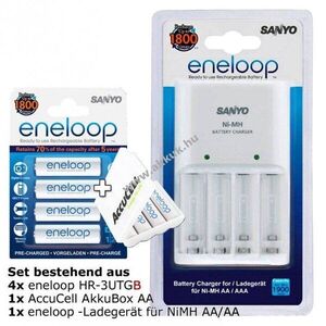Panasonic eneloop HR-3UTGB AA Mignon ceruza akku 1.2V 2000mAh 4db/csomag dugós töltő és akkubox NiMH kép