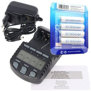 Technoline BC700 LCD gyorstöltő + Panasonic eneloop HR-4UTG AAA 1, 2V 800mAh 4db/csomag akkubox NiMH kép