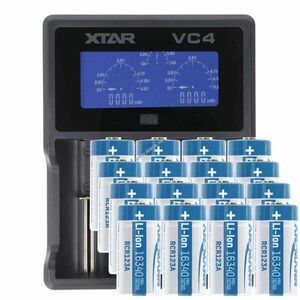 Helyettesítő akku CR123A 3, 7V 850mAh 16db/csomag LCD gyorstöltővel Li-Ion kép