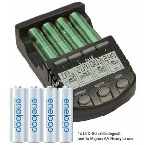 Gyorstöltő LCD kijelzővel + Panasonic eneloop AA Mignon ceruza 2000mAh 4db/csomag NiMH kép