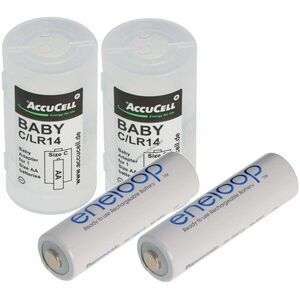 Panasonic eneloop BK-3MCDE/2BE akku 1.2V 2000mAh 2db/csomag + Baby/C LR14 adapter 2db/csomag NiMH kép