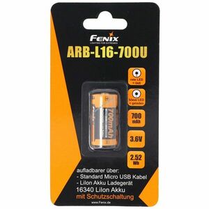 Fenix CR123A 16340 3, 6V 700mAh akku USB töltőfunkcióval dobozzal Li-Ion kép