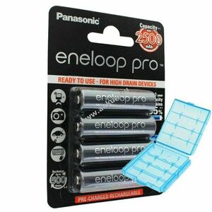Panasonic eneloop Pro HR-3UWX AA Mignon ceruza akku 1.2V 2500mAh 4db/csomag + akkubox NiMH kép