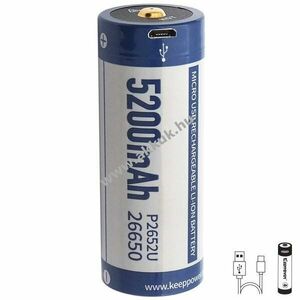Keeppower 26650 3, 7V 5200mAh PCB védett USB töltős Li-Ion kép
