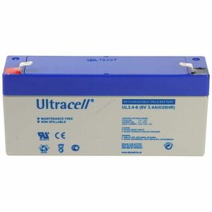 Ultracell UL 3.4-6 6V 3, 4Ah akku 134x34x62mm Faston 4, 8mm AGM és ólom-zselés kép