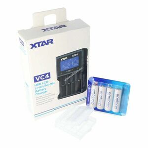 XTAR VC4 gyorstöltő + 4x Panasonic eneloop BK-3MCC1 AA Mignon ceruza akku + AkkuSafe kép