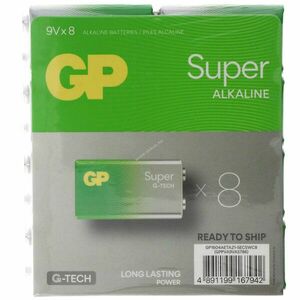 GP Alkaline Super 9V E-Block 6F22 hagyományos elem 8db/csomag alkáli kép