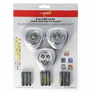 Heitech mini LED-lámpa 3db/csomag nyomd meg és világít vezeték nélküli elemekkel együtt kép