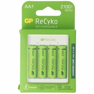GP ReCyko E411 USB töltő + AA Mignon ceruza akku 1.2V 2100mAh 4db/csomag NiMH kép