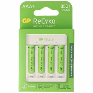 GP ReCyko E411 USB töltő 5V/1A 4db/csomag AAA 850mAh NiMH kép