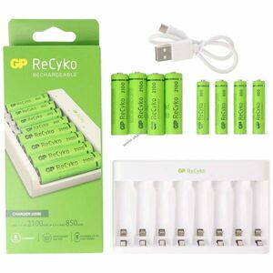 GP ReCyko E811 USB töltő 4x AA Mignon ceruza akku 1, 2V 2100mAh 4x AAA mikro akku 1, 2V 850mAh NiMH kép