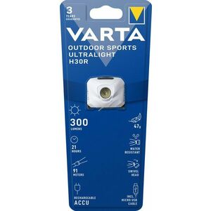 Varta LED zseblámpa H30R 300lm ultrakönnyű fehér 1db/csomag Micro USB kábel kép