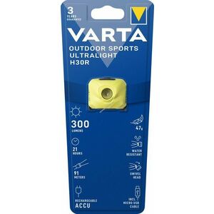 Varta H30R lime LED fejlámpa zseblámpa 300lm beépített Li-Polymer 1x Micro USB kábel 1db/csomag kép