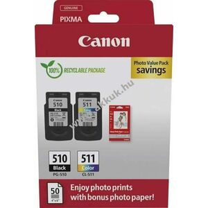 Eredeti Canon PG-510/CL-511 fekete/színes kombipack nyomtató tinta 50lap fotópapír 10x15cm kép
