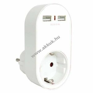 Eurocsatlakozó aljzat 2 db USB kimenettel, max. 2400 mA USB töltési árammal, fehér színű kép