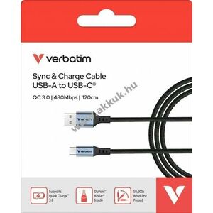Verbatim töltőkábel USB-A USB-C 1, 2m fekete Sync&Charge 480Mbit/s 18W kép