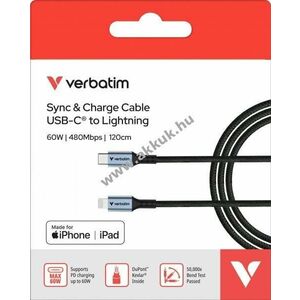Verbatim USB-C - Lightning töltőkábel 1, 2m fekete 60W 480MBit/s Sync&Charge Retail kép