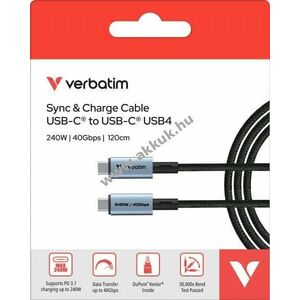 Verbatim USB-C/USB-C töltő- és adatkábel 1.2m 240W 40GBit/s fekete kép