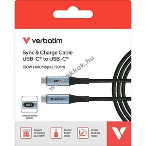 Verbatim USB-C/USB-C töltőkábel 1, 2m 100W 480MBit/s LED fekete Retail kép