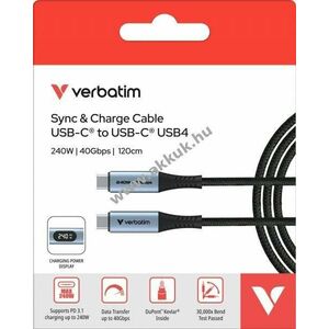 Verbatim USB-C/USB-C töltőkábel Sync&Charge 1, 2m 240W 40GBit/s LED kijelző fekete Retail kép