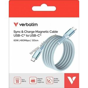 Verbatim USB-C/USB-C töltőkábel 1.2m kék Sync&Charge 60W 480MBit/s mágneses kiskereskedelmi csomag kép