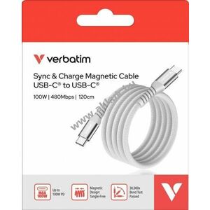 Verbatim USB-C/USB-C töltőkábel 1, 2m Sync&Charge 100W 480MBit/s mágneses kiskereskedelmi csomag kép
