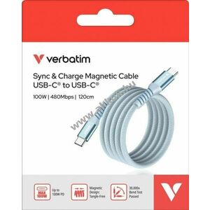 Verbatim USB-C/USB-C töltő- és adatkábel 1, 2m kék 100W 480MBit/s Sync&Charge mágneses Retail kép