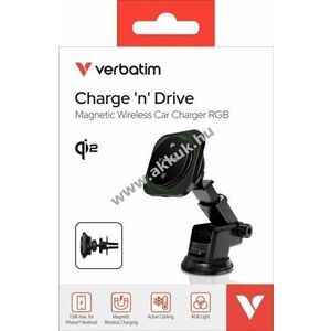 Verbatim vezeték nélküli autós mágneses Qi2 töltő 15W CND-01 USB-C 1m RGB fekete kép