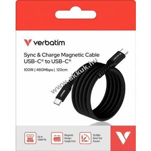 Verbatim USB-C-USB-C töltő és adatkábel 1.2m fekete 100W 480MBit/s mágneses kép