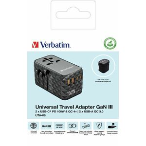 Verbatim univerzális utazó töltő GaN III 100W 2x USB-A QC 2x USB-C PD kép