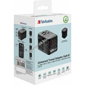 Verbatim univerzális utazó töltő GaN III 140W 1x USB-A QC 3x USB-C PD fekete kép