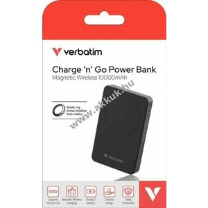 Verbatim powerbank akku 10000mAh fekete mágneses vezeték nélküli USB-C QC-PD 3.0 csomag Li-Polymer kép
