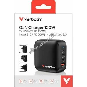 Verbatim Mini GaN töltő 100W 1x USB-A QC 3x USB-C PD fekete kép