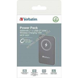 Verbatim akku powerbank 5.000mAh MCP-5GN Magnetic Wireless USB-C QC-PD 3.0 Li-Polymer kép