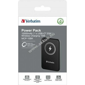Verbatim MCP-10BK akku powerbank 10000mAh Magnetic Wireless USB-C QC-PD 3.0 fekete Li-Polymer kép