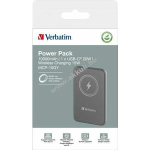 Verbatim MCP-10GN 10.000mAh powerbank akku mágneses vezeték nélküli USB-C szürke csomag Li-Polymer kép