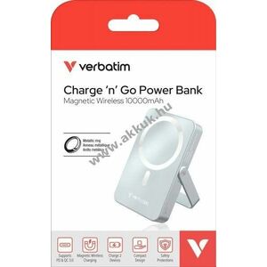 Verbatim Charge'n'Go powerbank 10000mAh 20W USB-C QC-PD3.0 15W mágneses vezeték nélküli kék kép