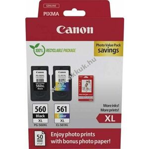 Eredeti Canon nyomtatófej Kombipack PG-560XL/CL-561XL fekete/színes 50db fotópapír 10x15cm kép