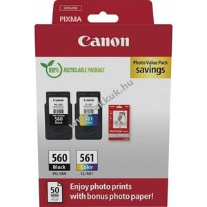 Eredeti Canon nyomtatófej kombinált csomag PG-560/CL-561 fekete/színes +50lap 10x15cm fotópapír kép