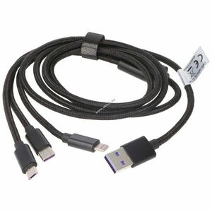 3in1 USB töltő- és adatkábel iPhone USB-C Micro-USB 1m fekete kép