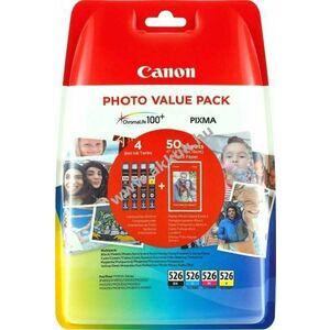 Eredeti Canon CLI-526BK/526C/526M/526Y tintapatron multipack 50 lap 10x15cm fotópapír nyomtató kép