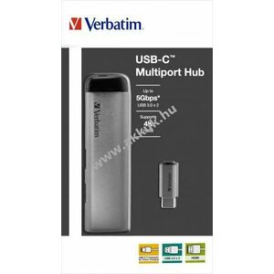 Verbatim Multiport hub USB-C 2x USB3.0 HDMI 4K USB-C töltés 15cm kábel kép