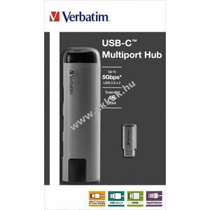 Verbatim USB-C multiport hub 2x USB3.0 HDMI 4K RJ45 Gigabit USB-C töltés 15cm kép
