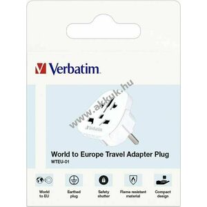 Verbatim Universal utazó adapter WTEU-01 100-250V 50/60Hz fehér kép