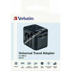 Verbatim univerzális utazó töltőadapter 100-250V 2x USB Typ-A kép