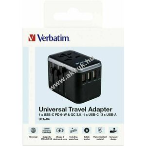 Verbatim univerzális utazó töltőadapter 3x USB-A 2x USB-C PD/QC 100-250V kép